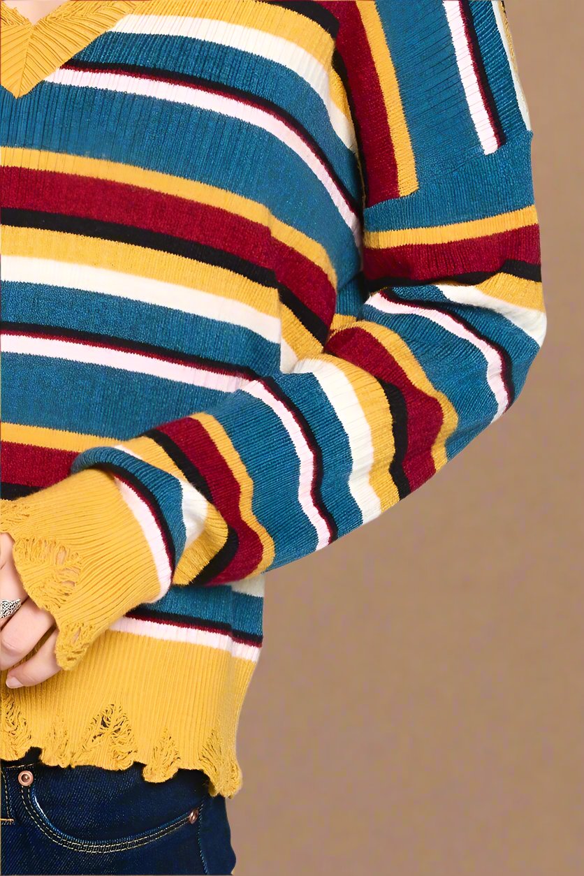 Multi-colored Variegated Striped Knit Sweater