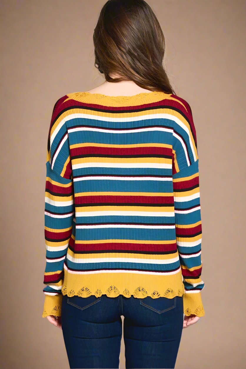 Multi-colored Variegated Striped Knit Sweater