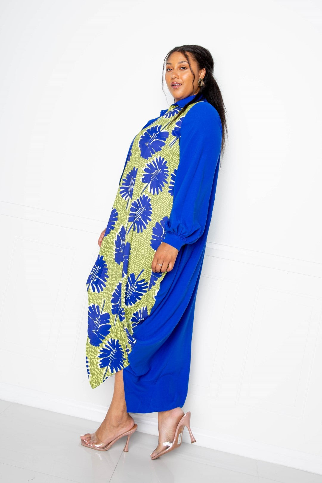 Robe longue drapée à imprimé