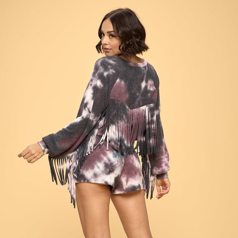 Casual Tie Die Print Top And Shorts Set