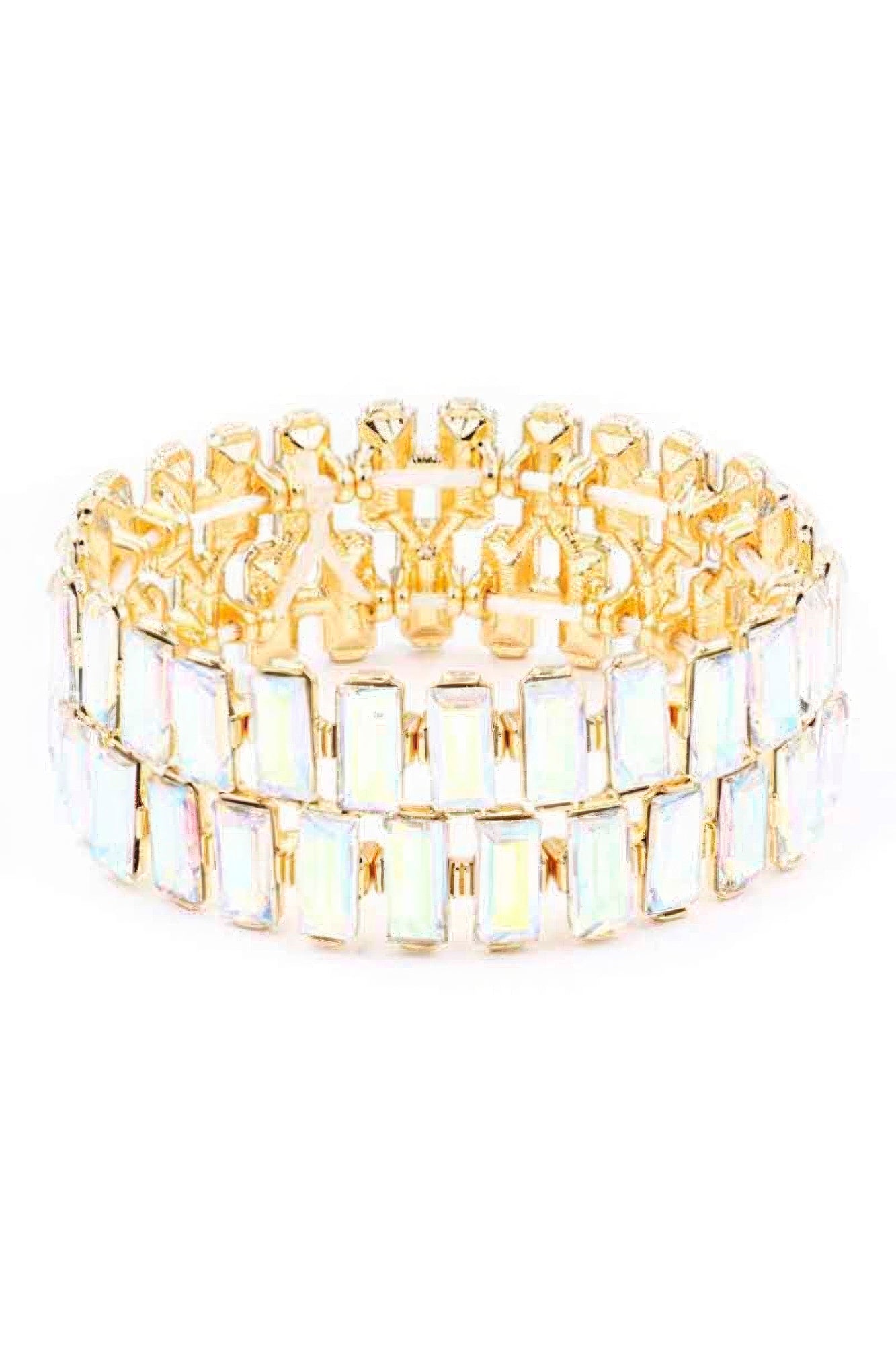 Pulsera elástica rectangular con diamantes de imitación