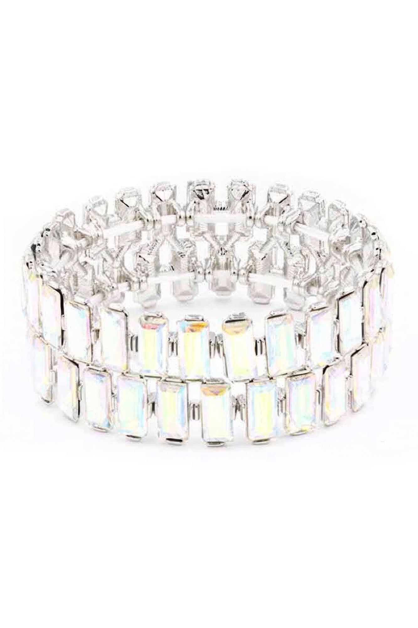 Pulsera elástica rectangular con diamantes de imitación
