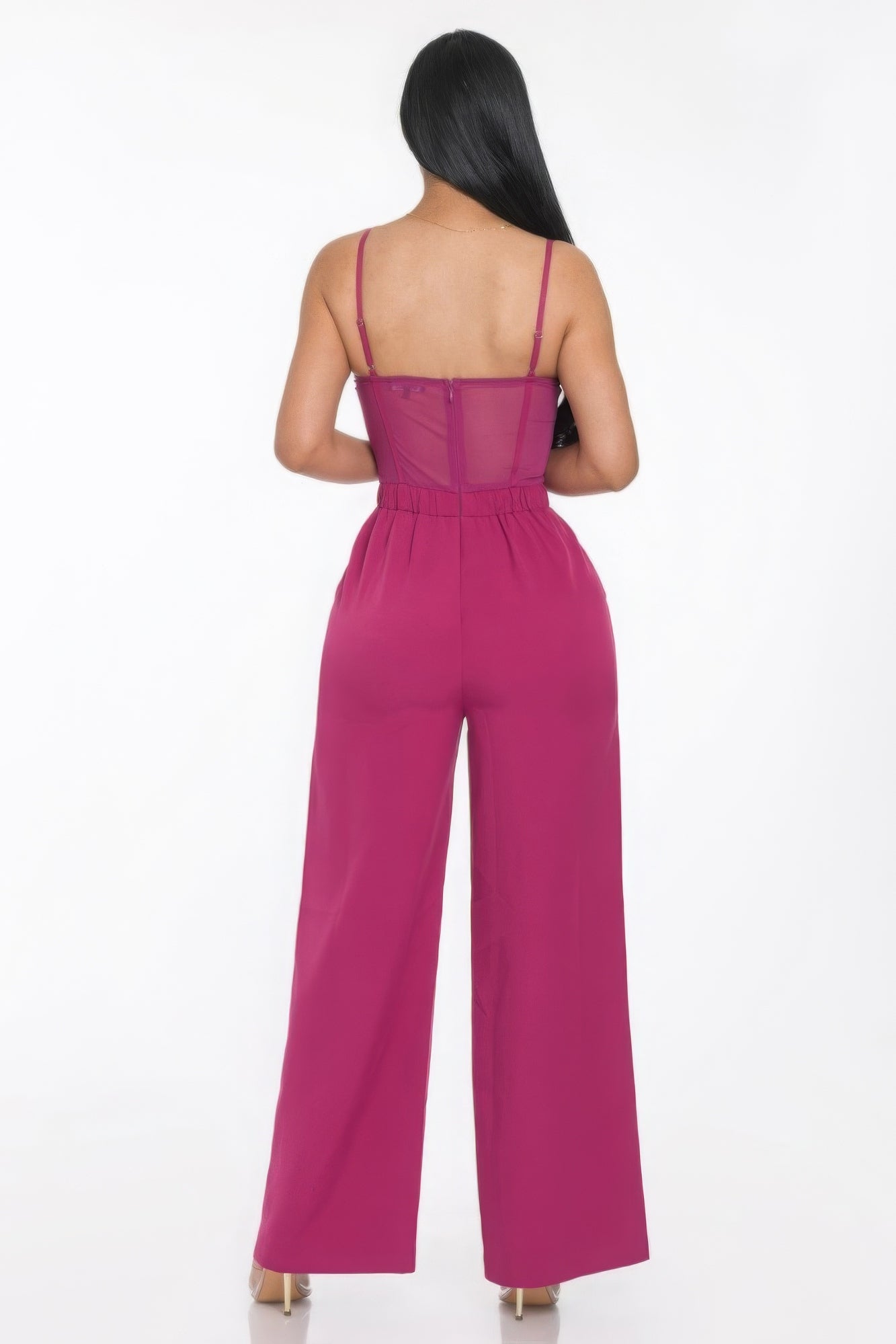 Combinaison jambe large avec empiècement en maille