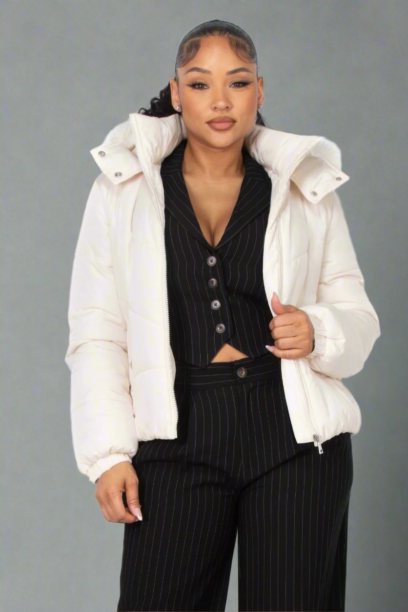 Insulated Zip-up Faux Fur Hooded Jacket