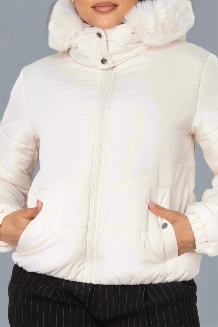 Insulated Zip-up Faux Fur Hooded Jacket