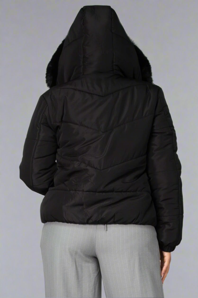 Insulated Zip-up Faux Fur Hooded Jacket