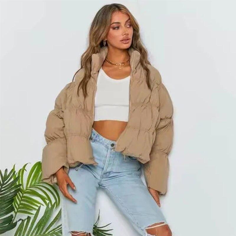 Women Parkas Solid Standard Collar Zipper Jacket Winter.