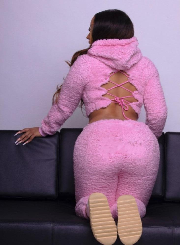 Pure Color Lace Up Women's 2-Piece Set