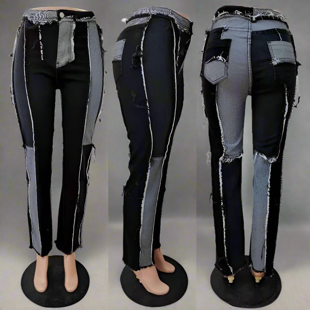 Fashion Street Contrast Color Gray Denim Jeans