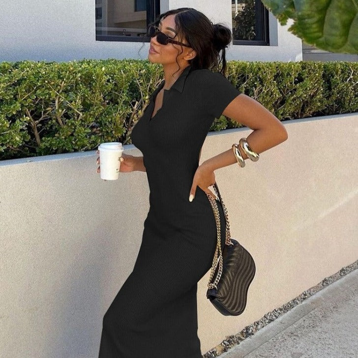 Robe sexy dos nu à manches courtes fendue