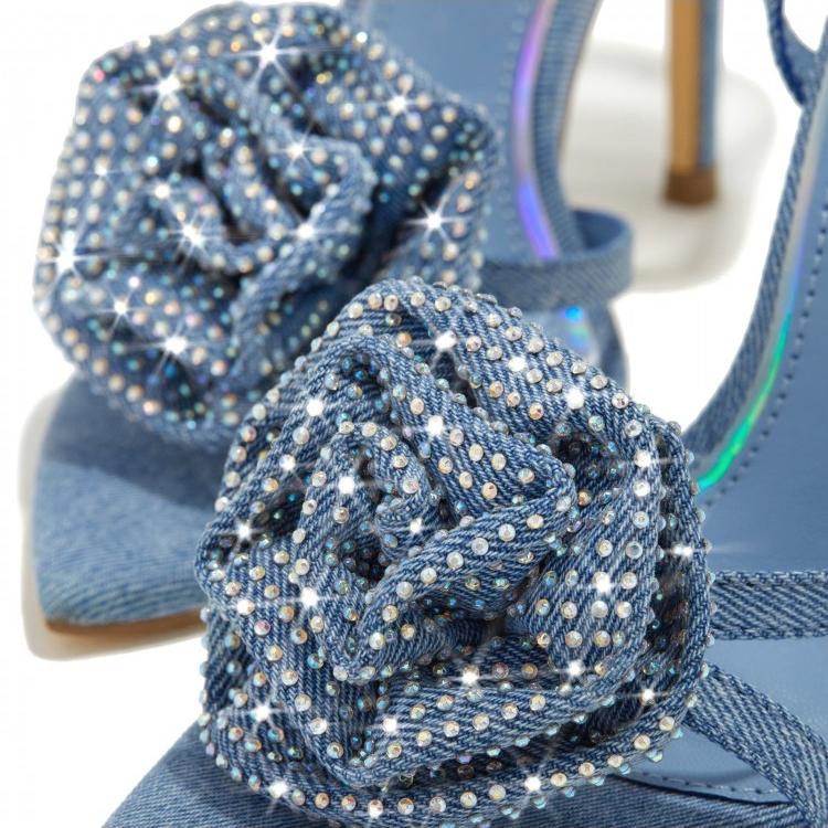 Rhinestone Stereo Flower Hasp Heels