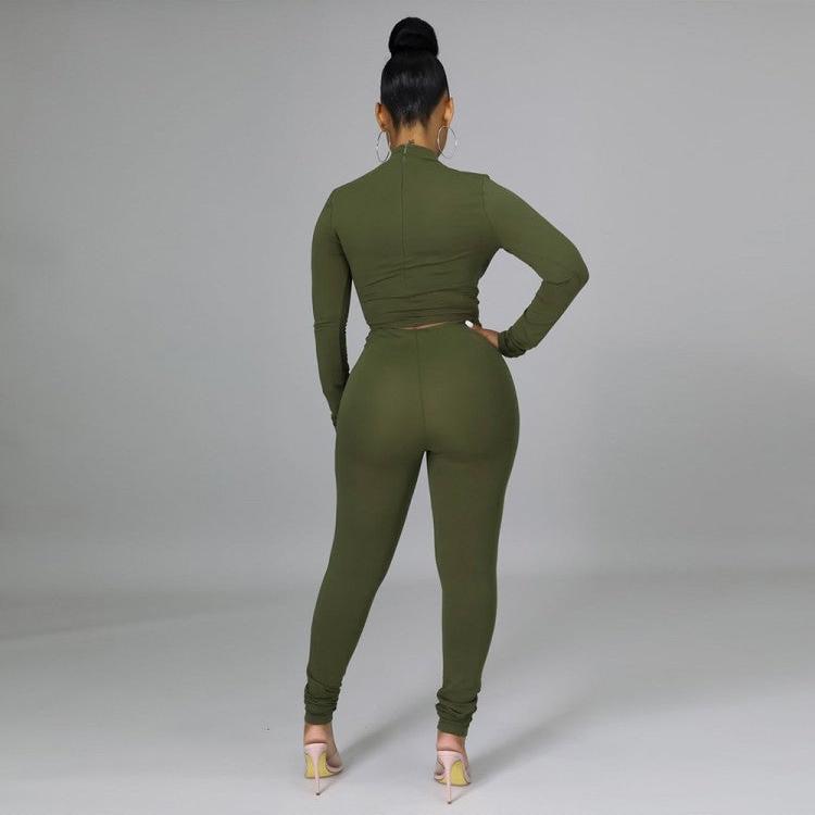 Patchwork Round Neck Bodycon Pants Sets