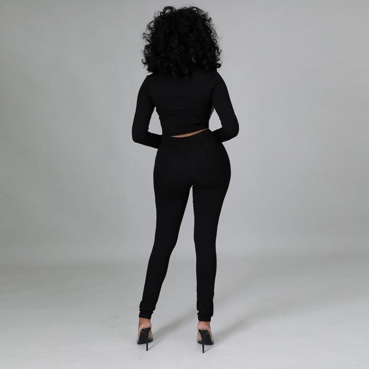 Patchwork Round Neck Bodycon Pants Sets