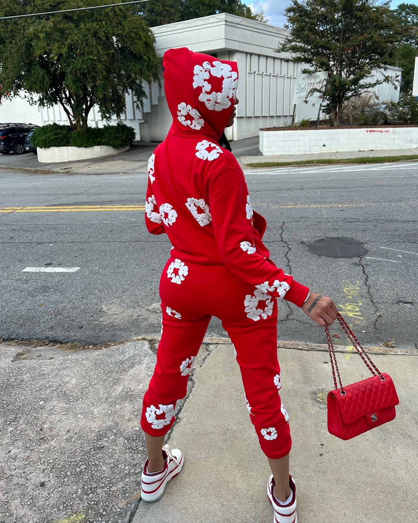 Floral Printed Loose Hooded Trouser Sets