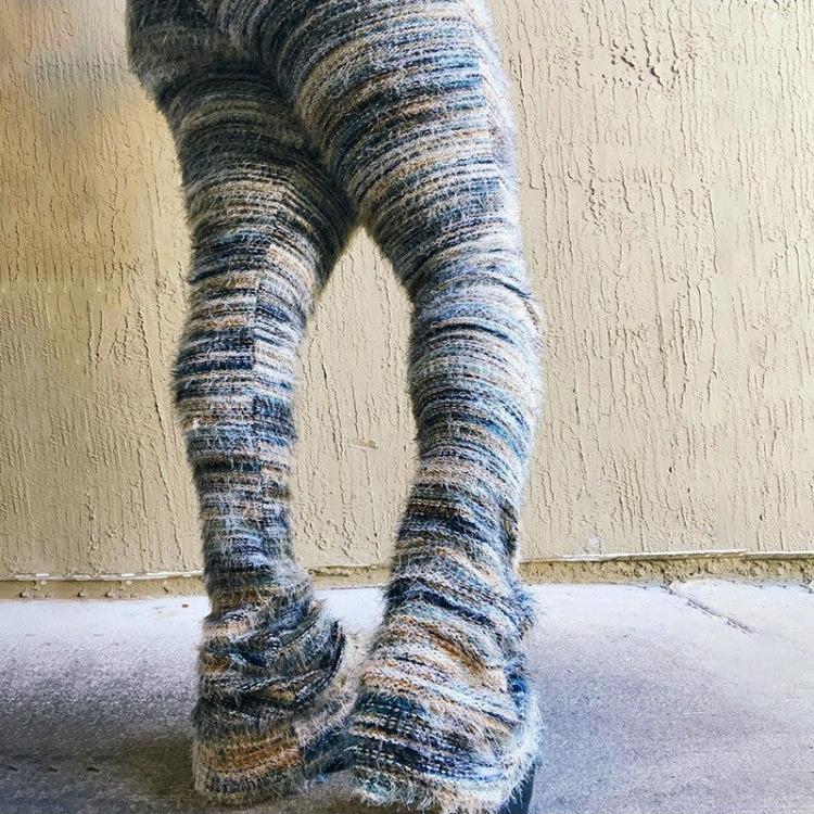 Fluff Colorblock Patchwork Stacked Pants