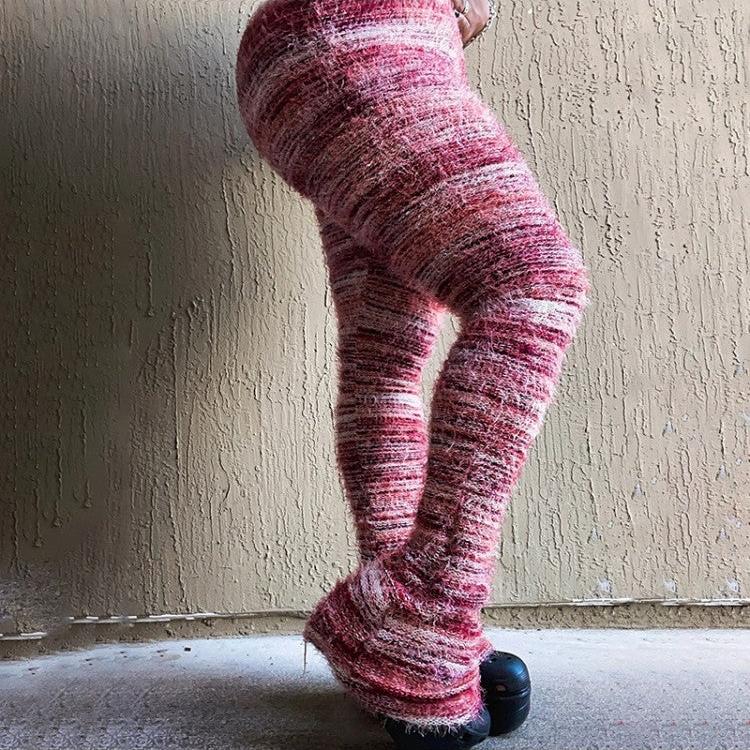 Fluff Colorblock Patchwork Stacked Pants