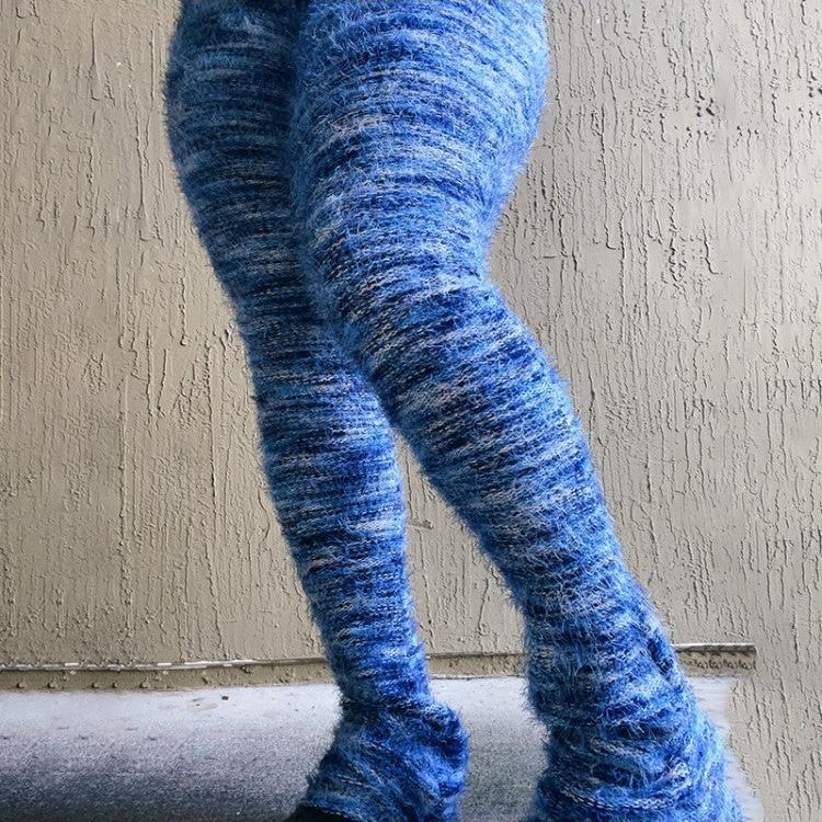Fluff Colorblock Patchwork Stacked Pants