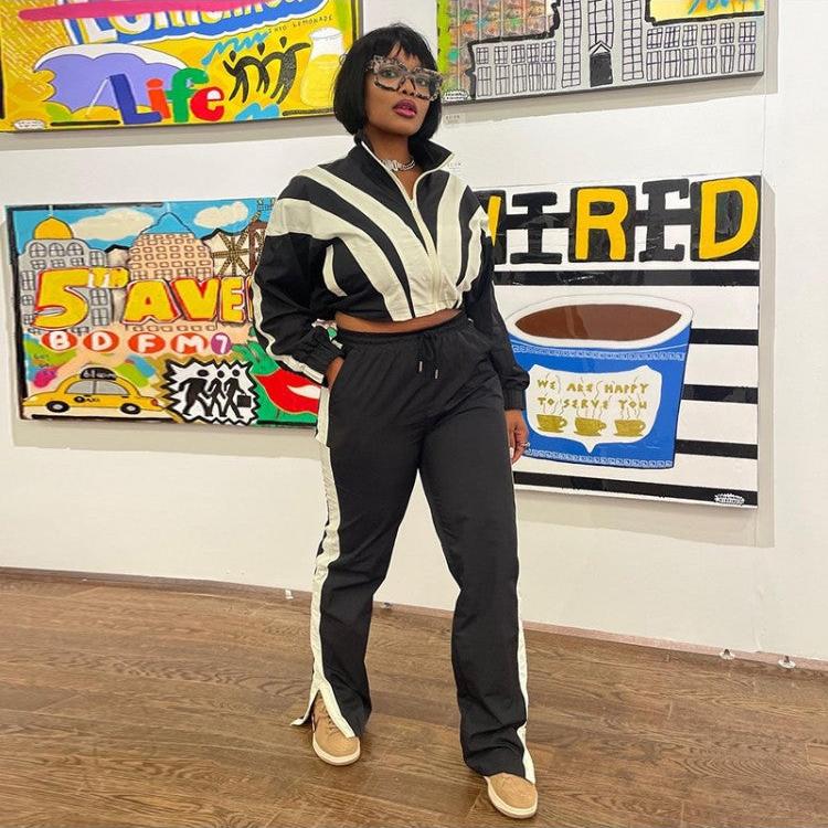 Patchwork Drawstring Fitted Trouser Sets