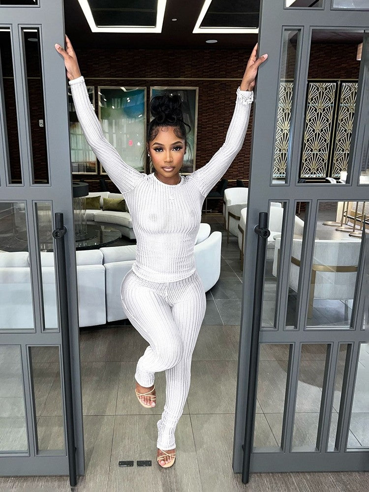 Hollow Out Crop Top Bodycon Pants Sets