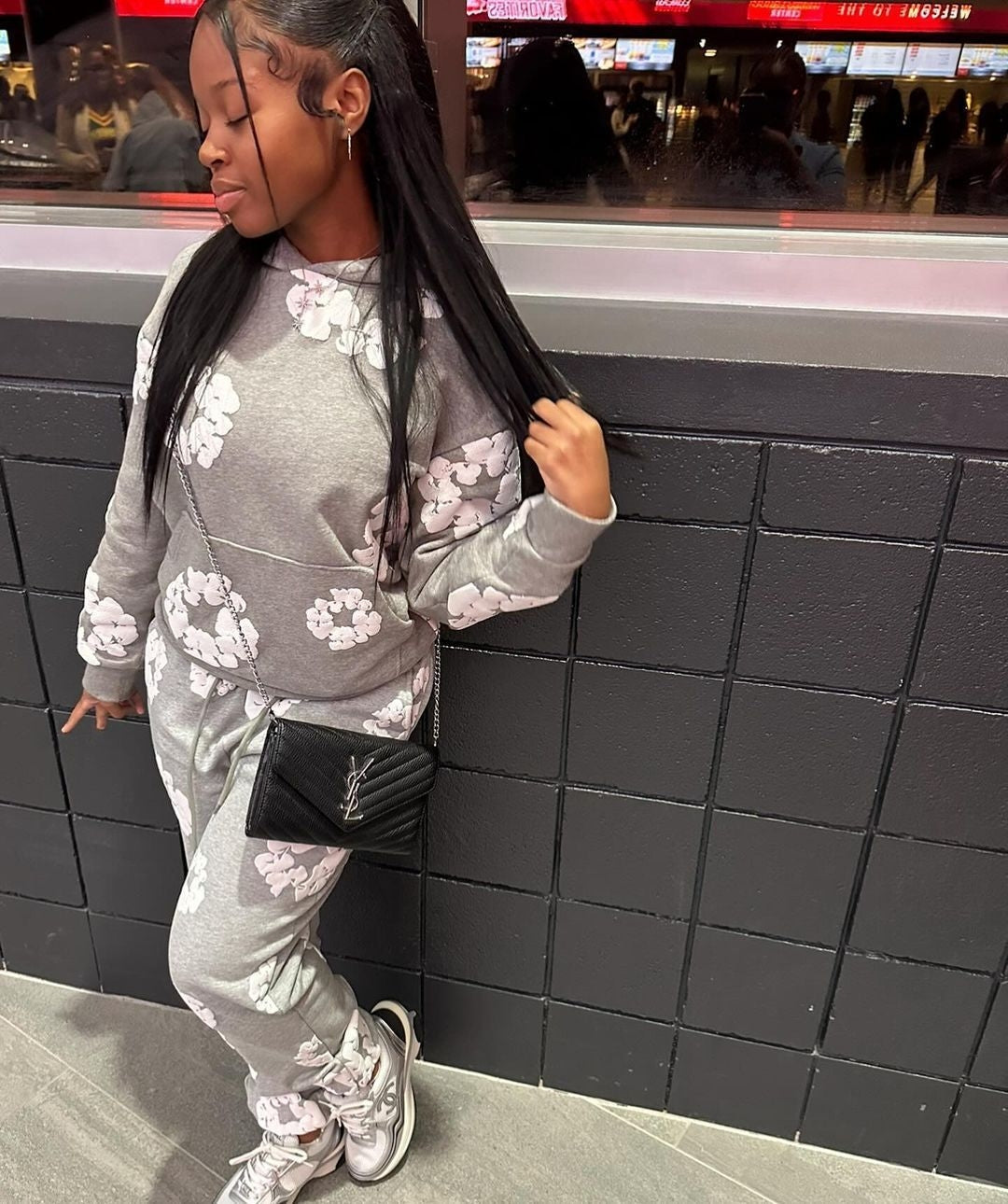 Floral Printed Loose Hooded Trouser Sets