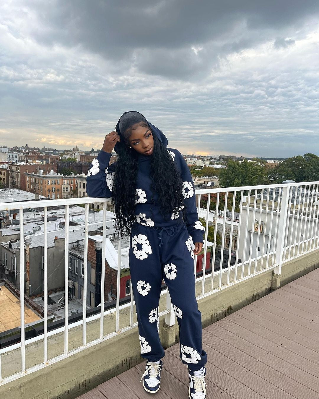 Floral Printed Loose Hooded Trouser Sets