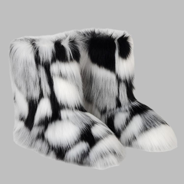 Fluff Colorblock Round Toe Boots