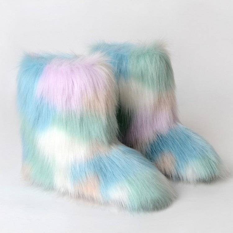 Fluff Colorblock Round Toe Boots