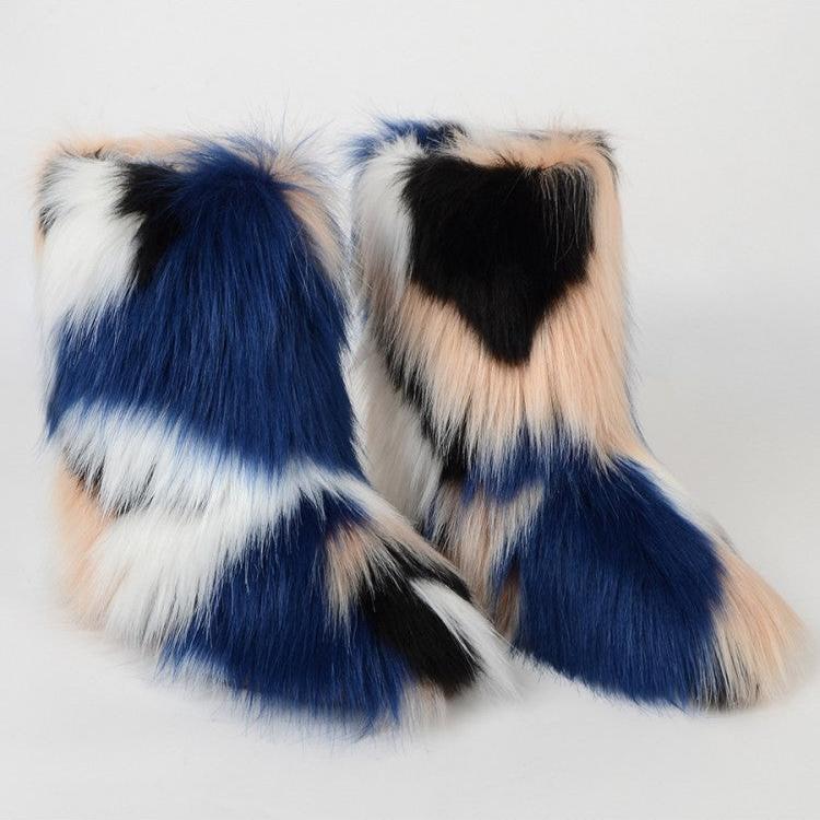 Fluff Colorblock Round Toe Boots