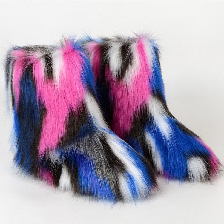 Fluff Colorblock Round Toe Boots
