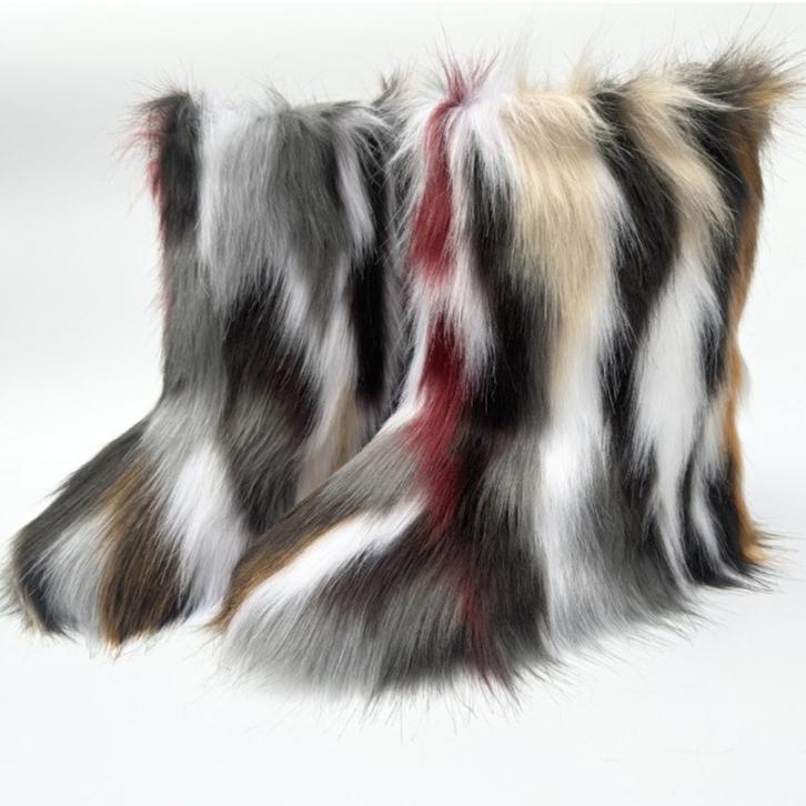 Fluff Colorblock Round Toe Boots