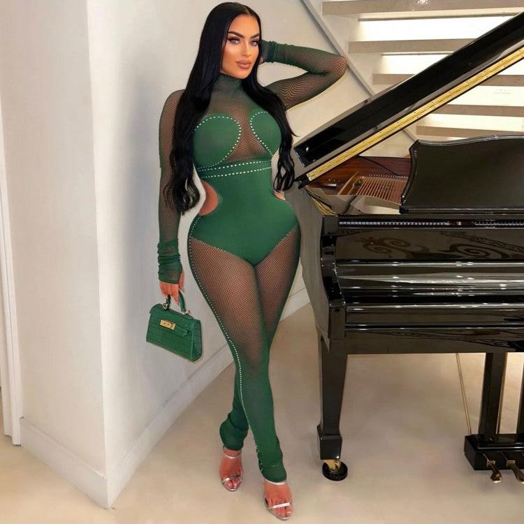 See Through Embellished Hollow Out Jumpsuit