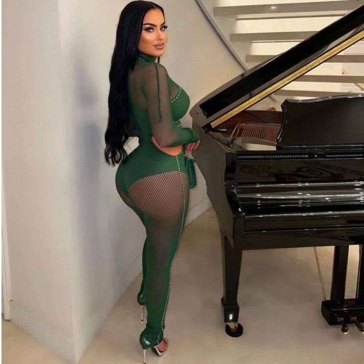 See Through Embellished Hollow Out Jumpsuit