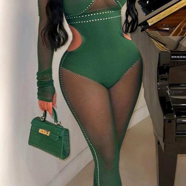 See Through Embellished Hollow Out Jumpsuit
