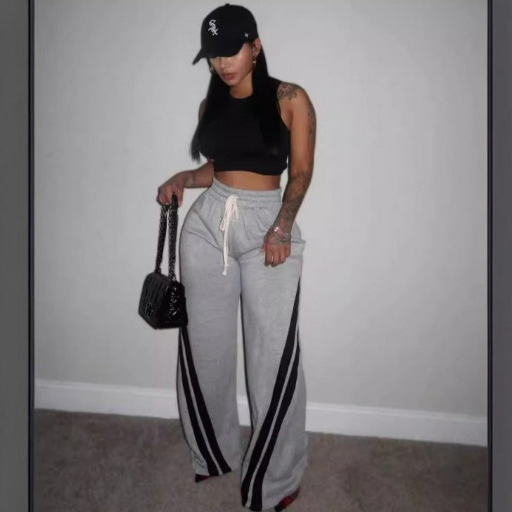 Black Strip Loose Pants