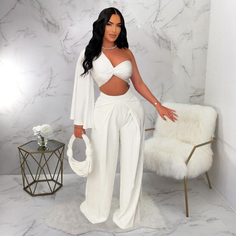 Patchwork High Rise Wide Leg Pant Sets