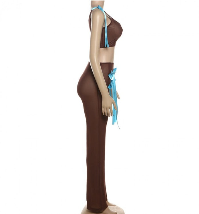 Ensemble pantalon taille haute transparent dos nu