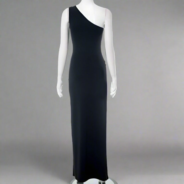Vestido sin mangas con un solo hombro y dobladillo dividido con parches