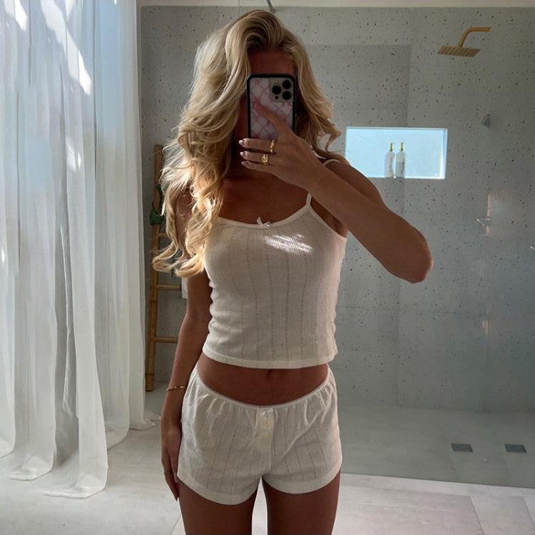 Jacquard Weave Spaghetti Straps Cropped Pant Sets