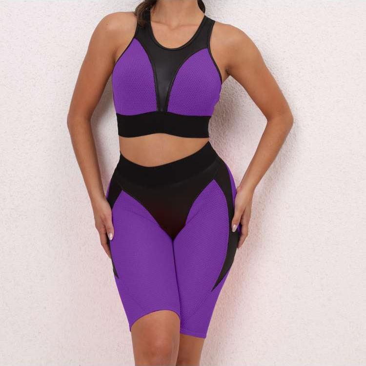Colorblock Crewneck Cropped Yoga Sets