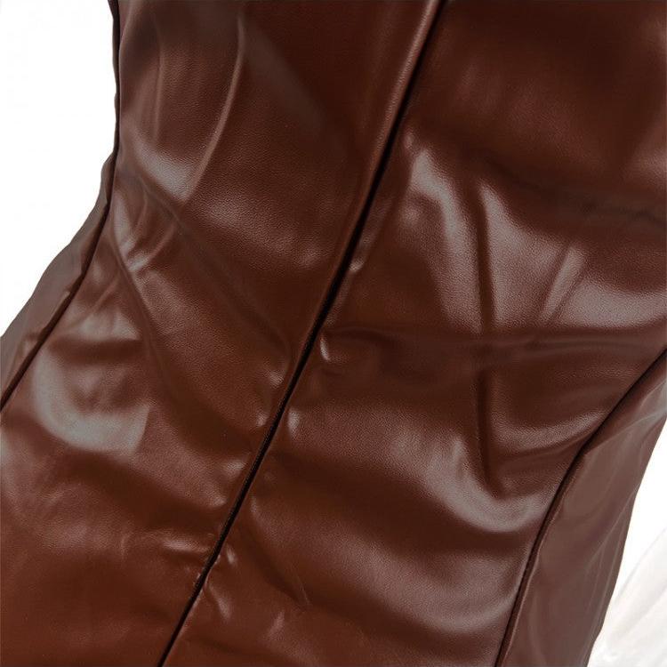Patchwork PU Strapless Split Hem Midi Dress