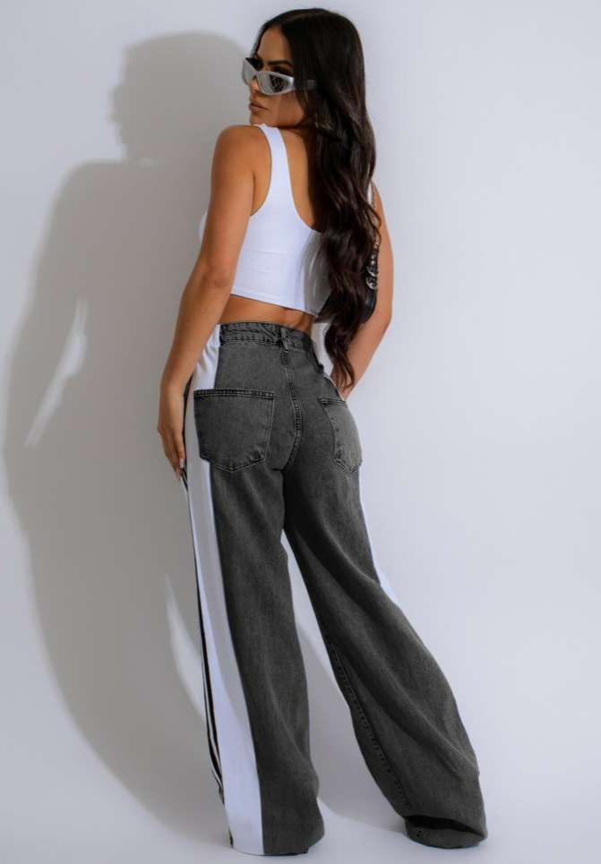 Colorblock Striped Denim Straight Jeans