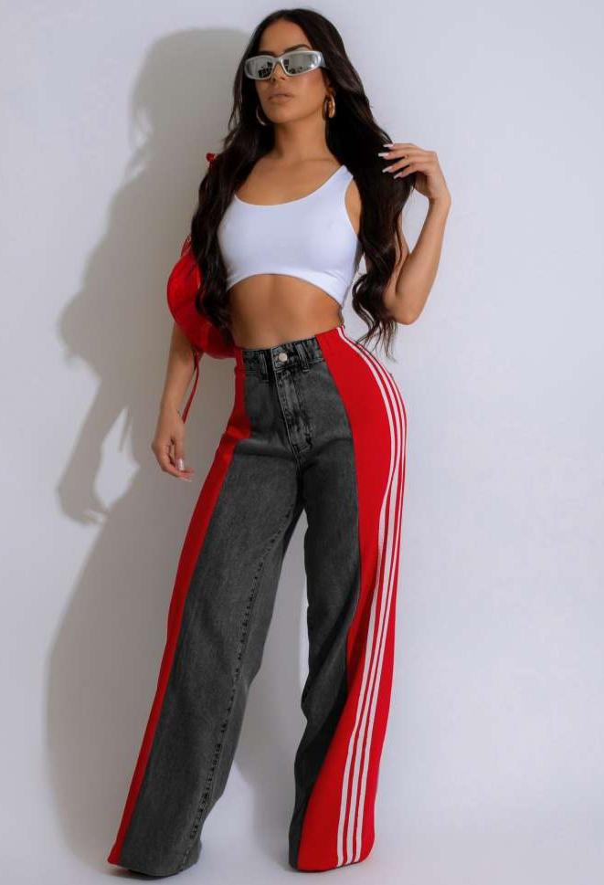 Colorblock Striped Denim Straight Jeans