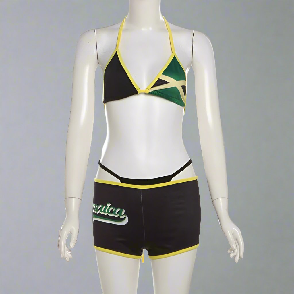 Conjuntos de bikini con tirantes finos, espalda descubierta y pantalones cortos en bloques de color