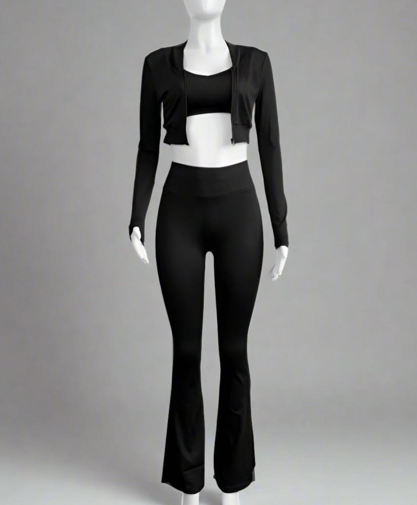 Zipper Cropped Flared Pant Tank 3 Piece Sets
