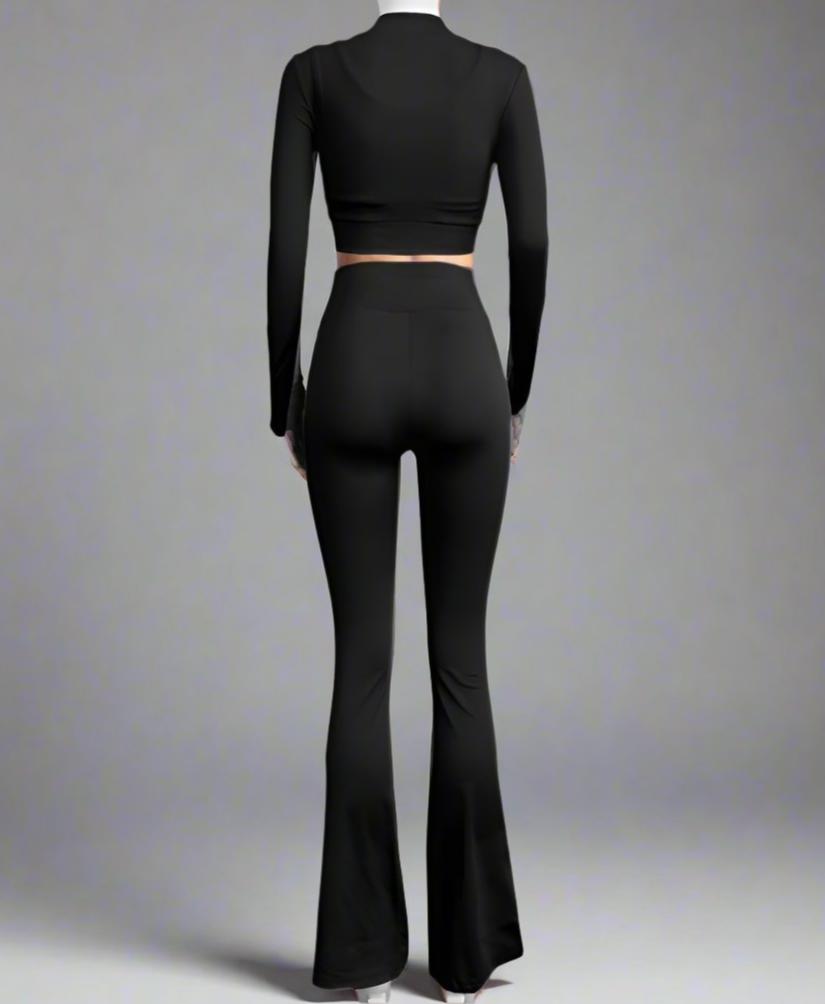 Zipper Cropped Flared Pant Tank 3 Piece Sets