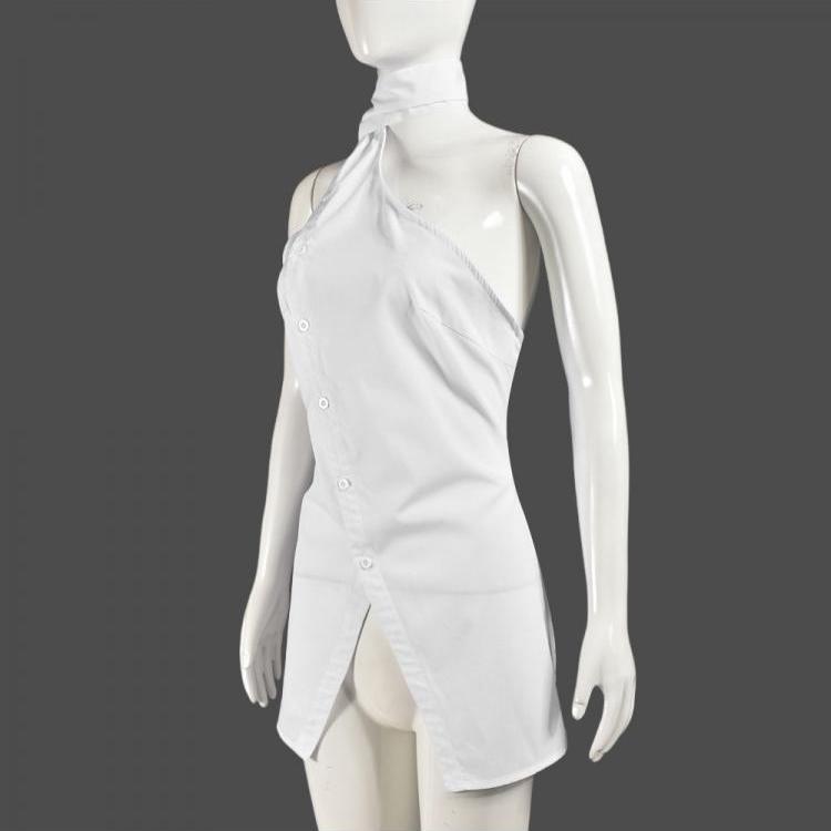 White Irregular Halter Neck Tank Top