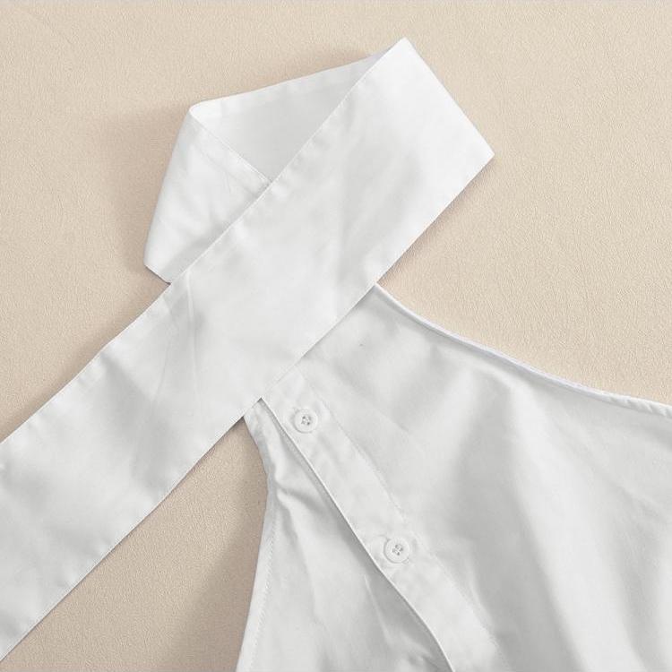 White Irregular Halter Neck Tank Top
