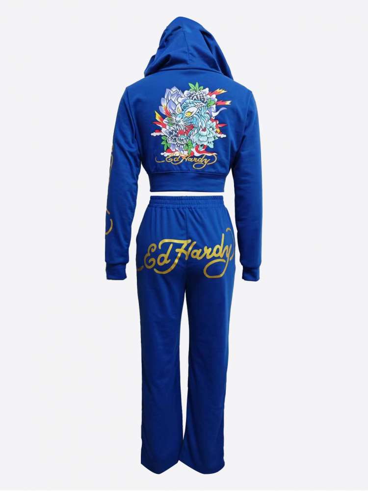 Conjunto de sudadera y pantalón con estampado floral de dragón