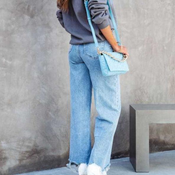 Plain Color Raged Hem Leisure Jeans