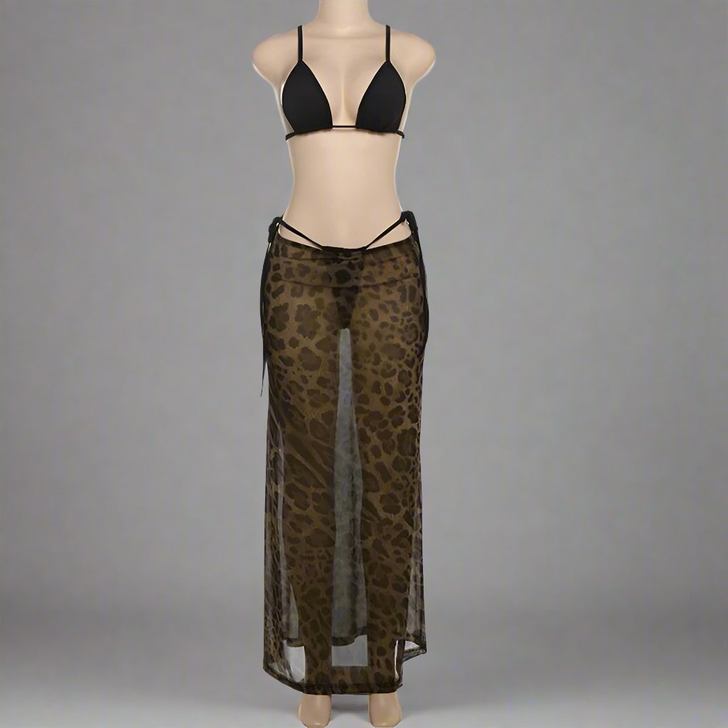 Ensemble bikini 3 pièces à nouer et motif léopard